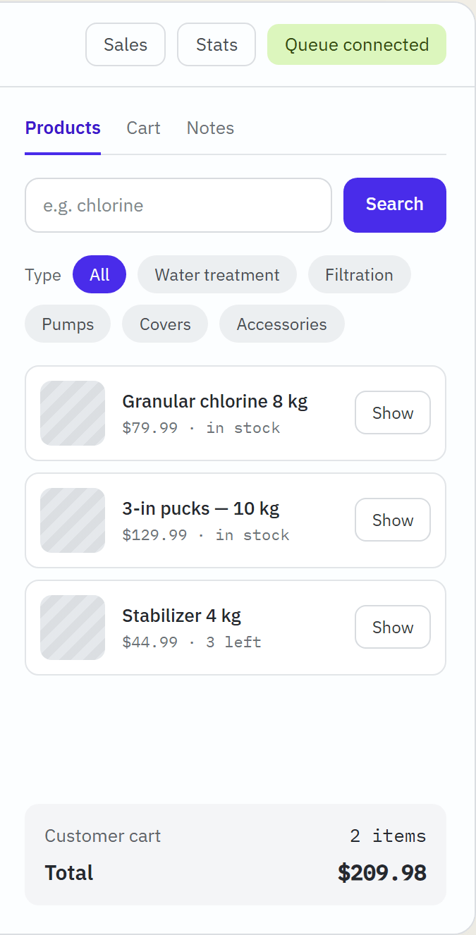 A customer's cart filled by the advisor during the call