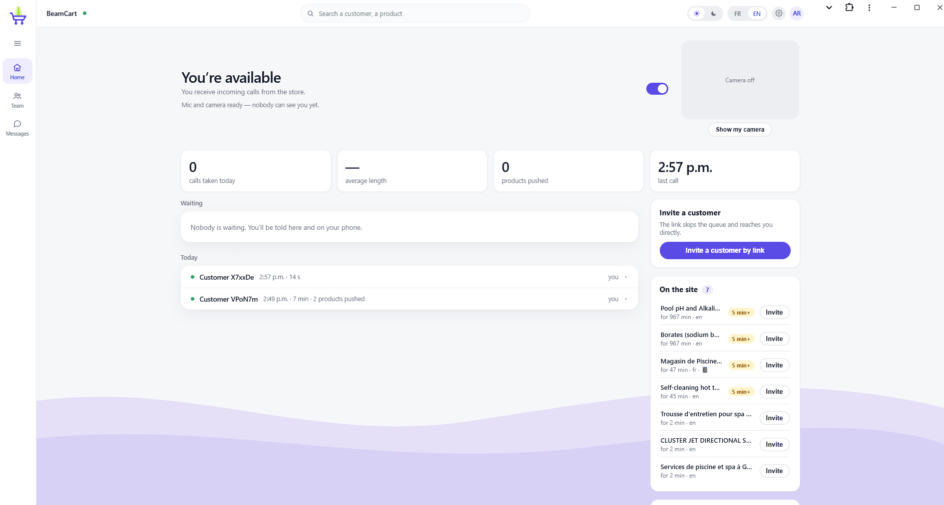 The BeamCart console: an advisor picking up an incoming call