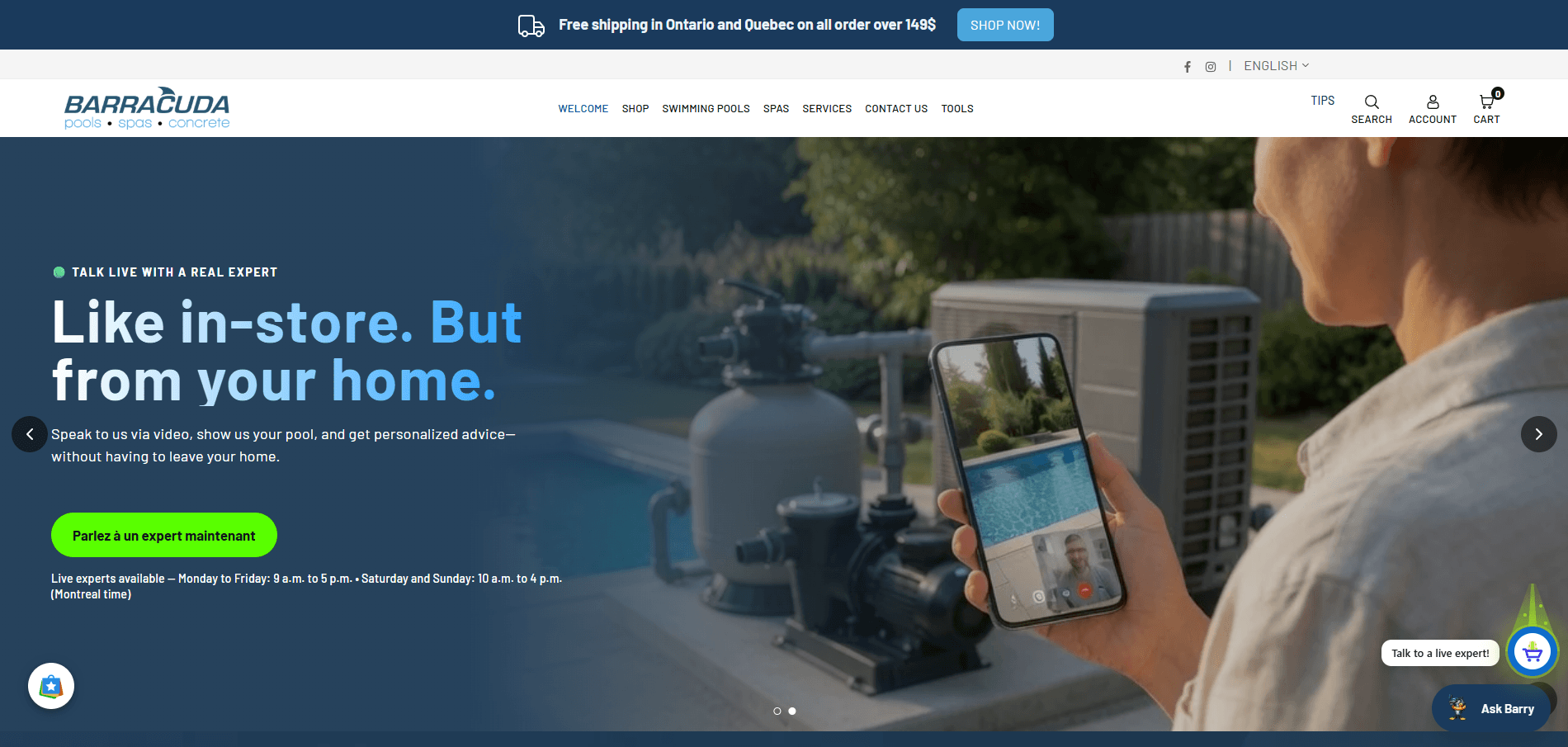 Piscines Barracuda, a Shopify store selling live